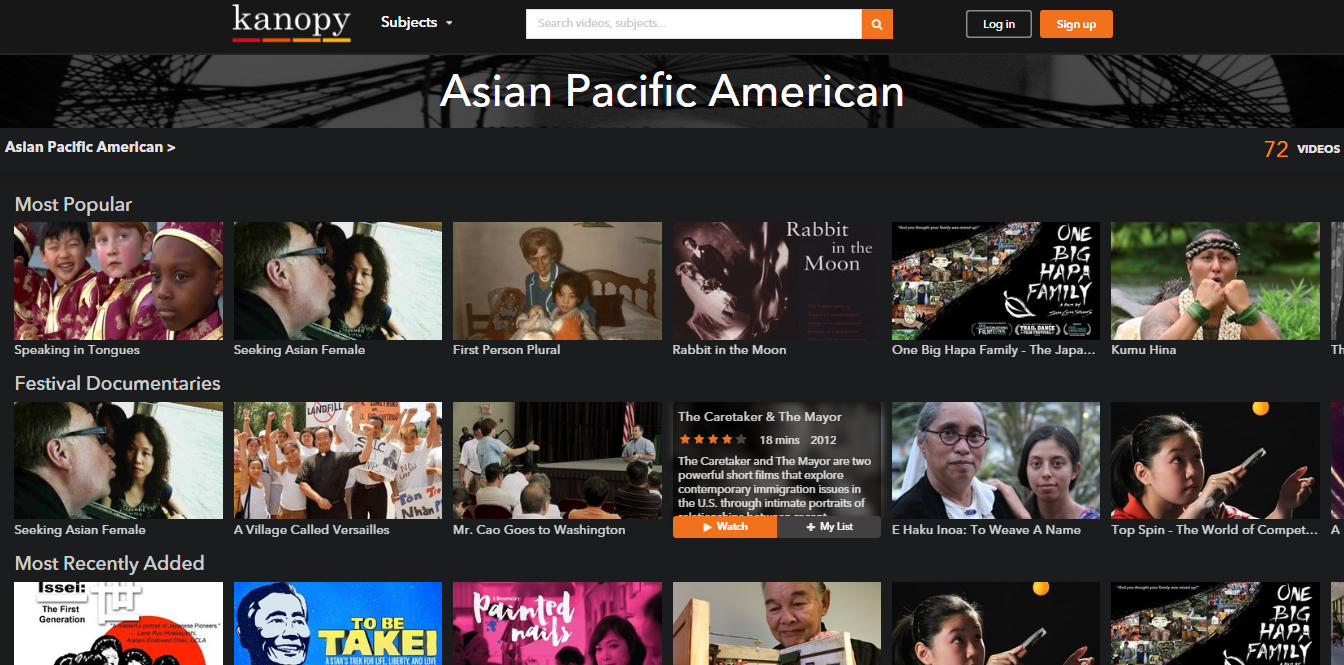 Kanopy films database: Asian Pacific American Month