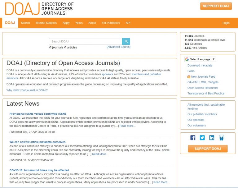 Explore Directory Of Open Access Journals | Library