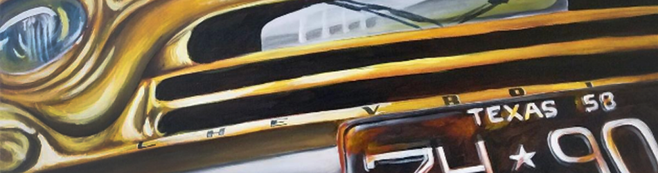 Zoomed photo of a painting of a car