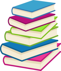 A stack of multicolored books.